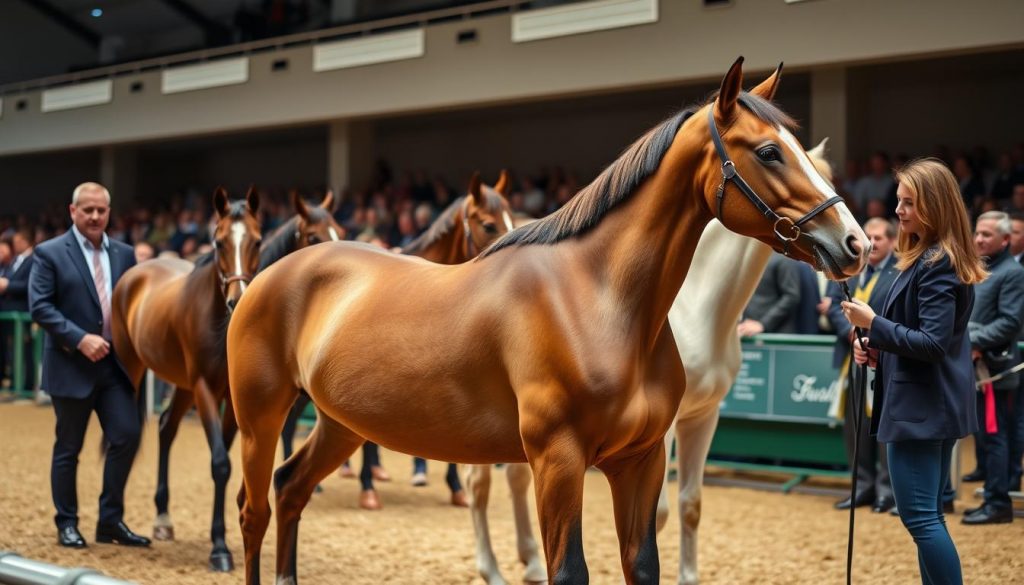 Junge Oldenburger Pferde bei einer Auktion
